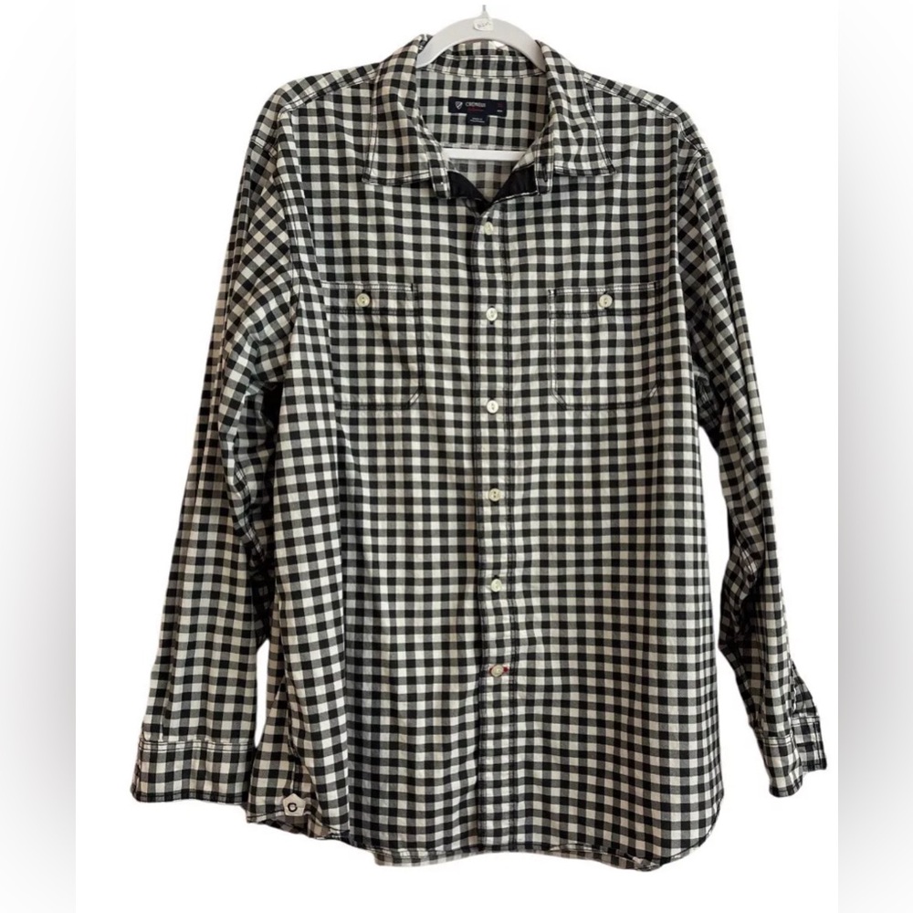 Cremieux Collection Mens Gingham Plaid Button-Up Shirt Black White XL Classic